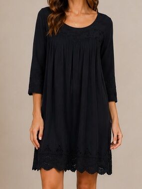 JOHNNY WAS Black Embroidered Tunic Dress XS/ Small